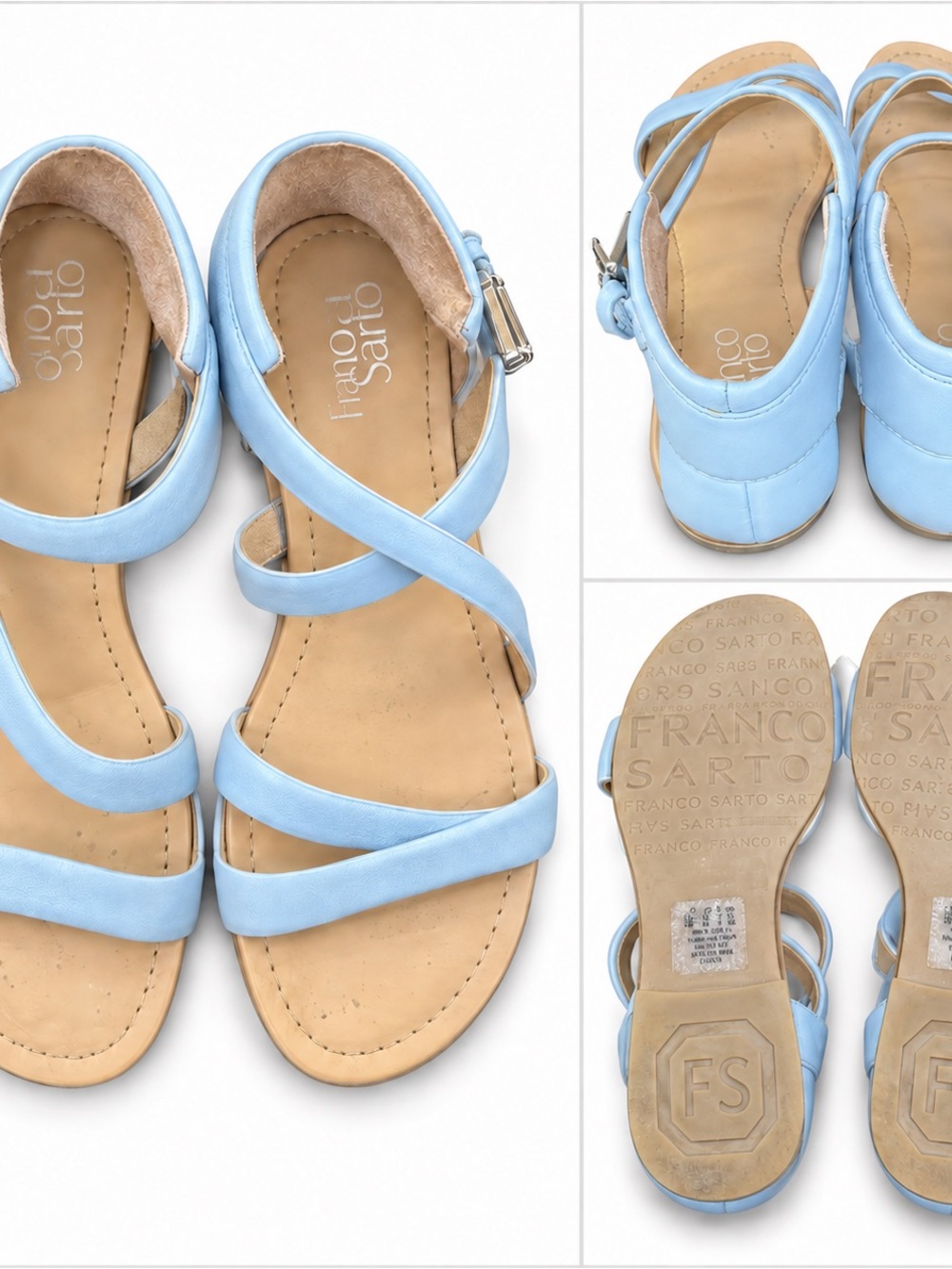 Franco Sarto Blue Leather Strappy Flat Sandals Women’s Size 7M